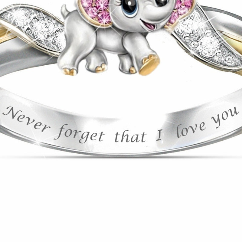 Ring Never Forget I Love You Silver Cute Pink Elephant Crystal Zircon Engagement  Accessories Lover's Gift Anniversary Jewelry