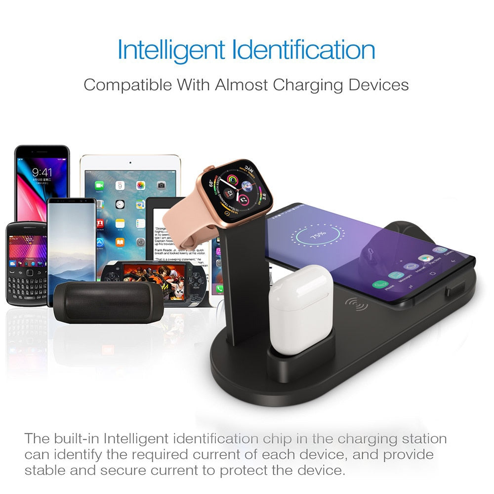 Charging Dock Station 4 in 1 Wireless For Apple Watch iPhone X XS XR MAX 11 Pro 8 Airpods 10W Qi Fast Charger Stand Holder