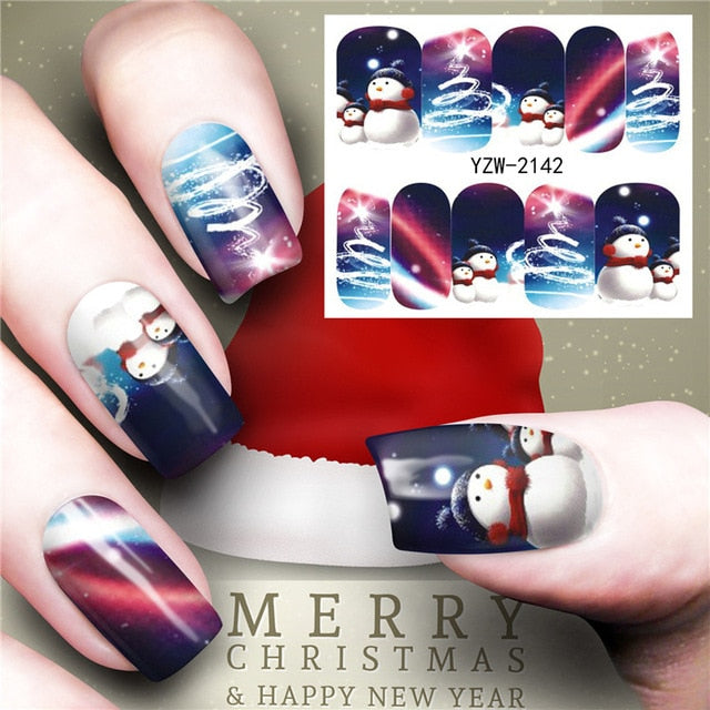 Nail Stickers Christmas Water Transfer Decals Sliders Snowman Deer Halloween Gel Polish Wraps Nail Decor