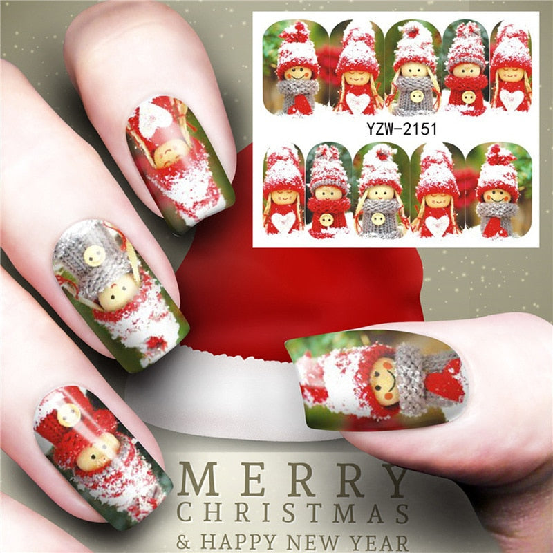 Nail Stickers Christmas Water Transfer Decals Sliders Snowman Deer Halloween Gel Polish Wraps Nail Decor