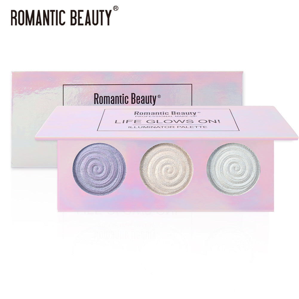 Romantic Beauty Tri-Color Baked Powder Highlighter Palette Pearl Glitter Highlighter Palette