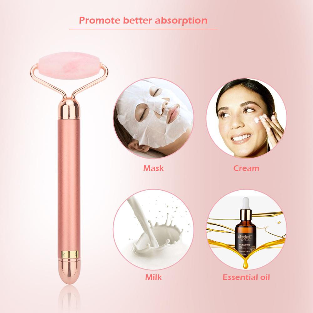 Vibrating Natural Rose Quartz Jade Roller Face Lifting Real Genuine Green Jade Stone Facial Roller Beauty Massage Tool