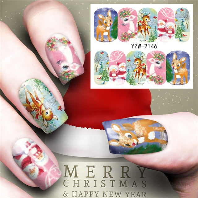 Nail Stickers Christmas Water Transfer Decals Sliders Snowman Deer Halloween Gel Polish Wraps Nail Decor