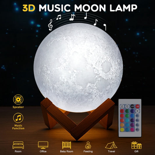 Moon Lamp 3D Print Colorful Bluetooth Music Rechargeable Night Light for Moon light with 3Colors 16Colors Remote Decor Gift