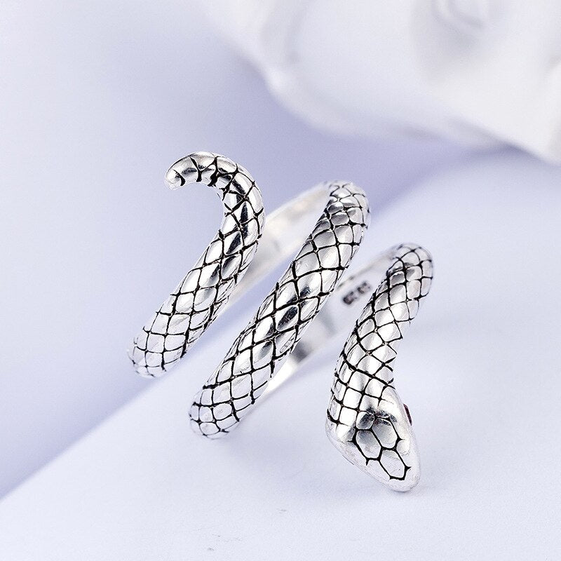 Foxanry Vintage Simple Cute Snake Rings 925 Sterling Silver anillos Party Jewelry Gifts for Women Couples Wedding Accessories