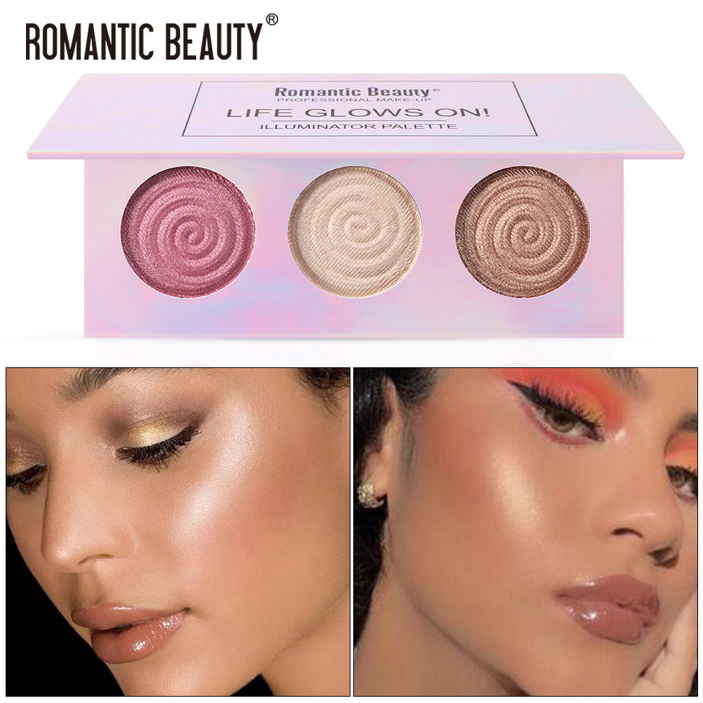 Romantic Beauty Tri-Color Baked Powder Highlighter Palette Pearl Glitter Highlighter Palette