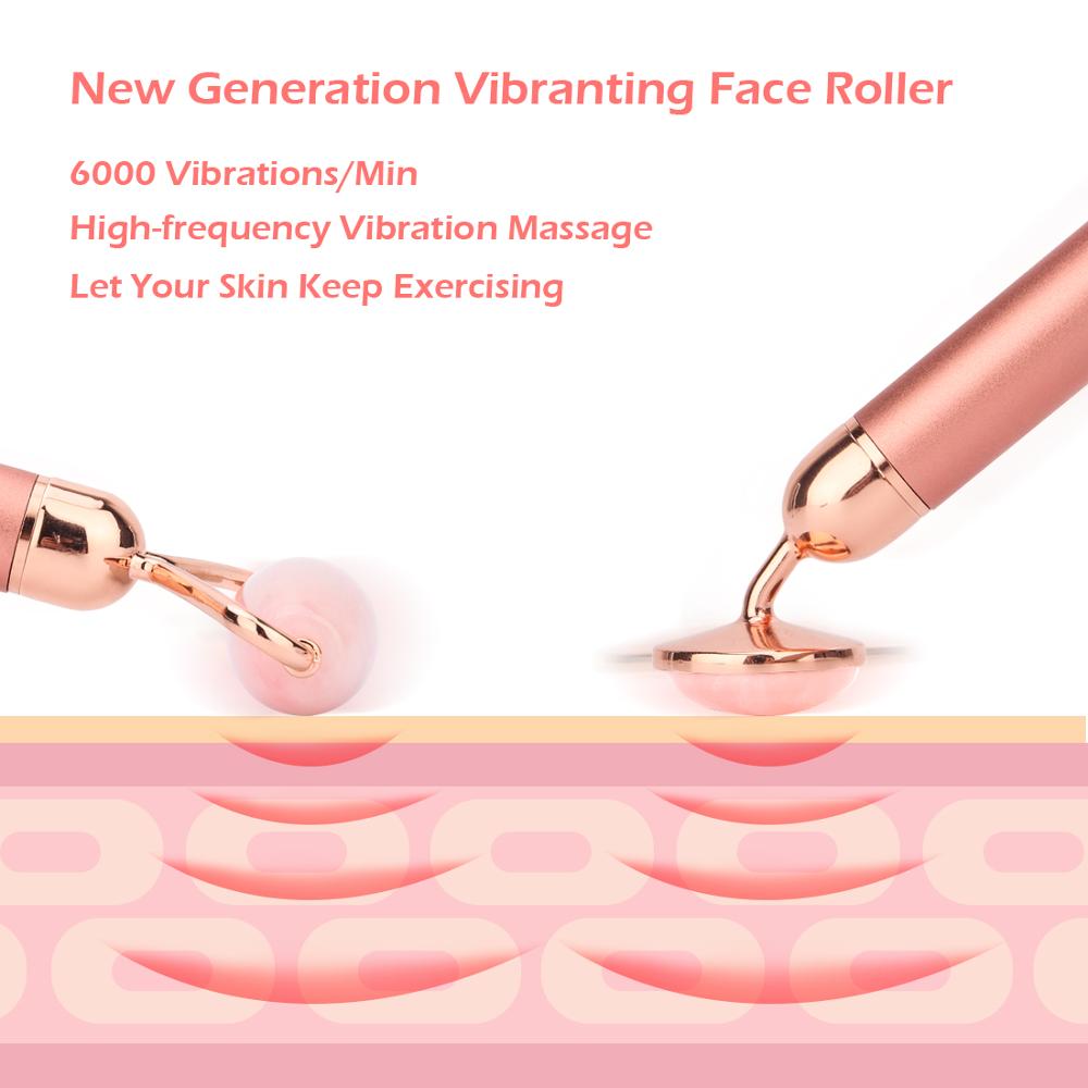 Vibrating Natural Rose Quartz Jade Roller Face Lifting Real Genuine Green Jade Stone Facial Roller Beauty Massage Tool