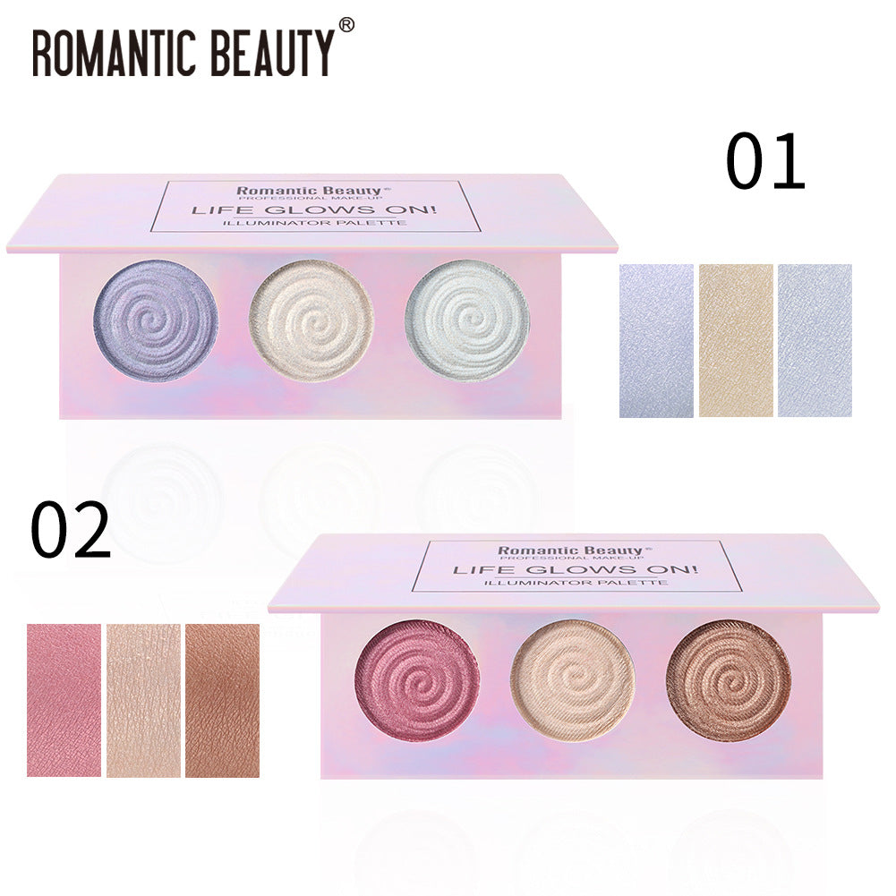 Romantic Beauty Tri-Color Baked Powder Highlighter Palette Pearl Glitter Highlighter Palette