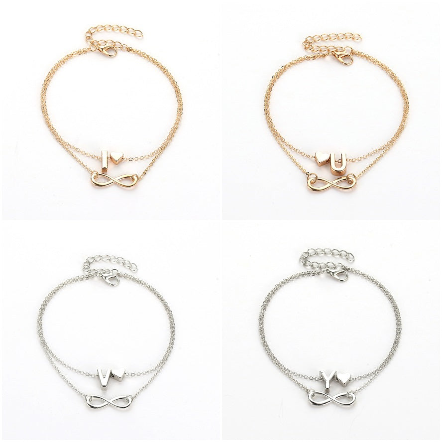 Silver Gold Anklet Vintage Female Letter Heart A-Z Bohemian cheville Boho Charm Jewelry Infinity Ankles Bracelets