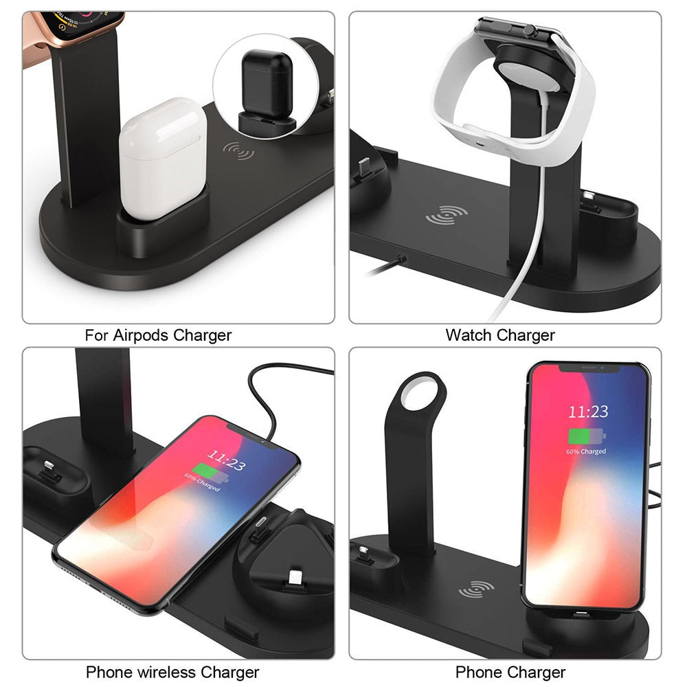 Charging Dock Station 4 in 1 Wireless For Apple Watch iPhone X XS XR MAX 11 Pro 8 Airpods 10W Qi Fast Charger Stand Holder