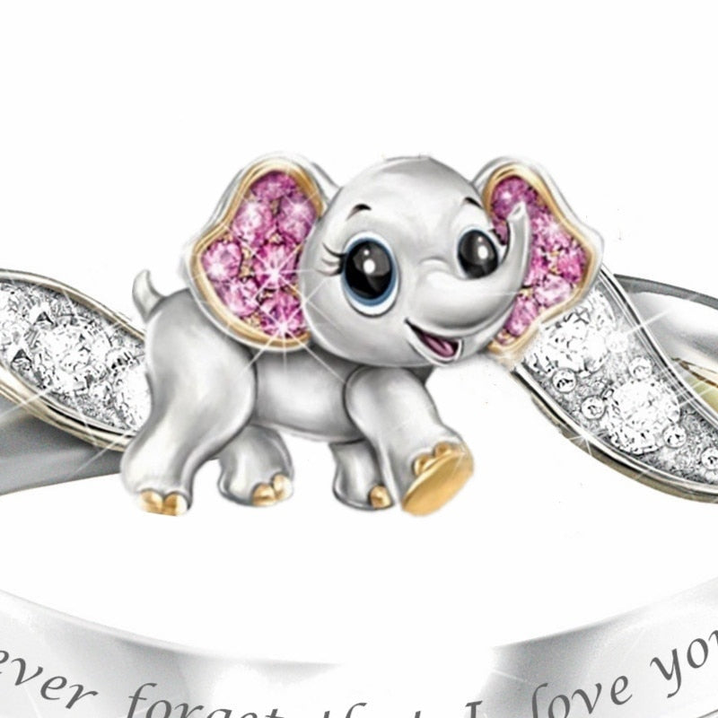 Ring Never Forget I Love You Silver Cute Pink Elephant Crystal Zircon Engagement  Accessories Lover's Gift Anniversary Jewelry