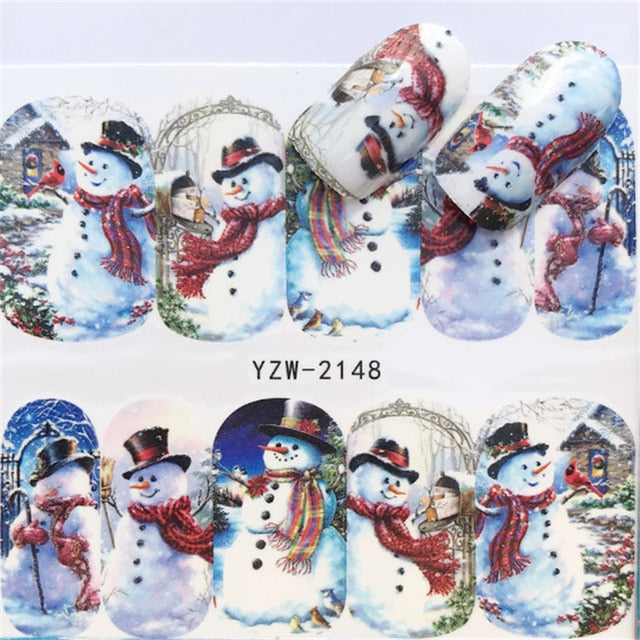 Nail Stickers Christmas Water Transfer Decals Sliders Snowman Deer Halloween Gel Polish Wraps Nail Decor