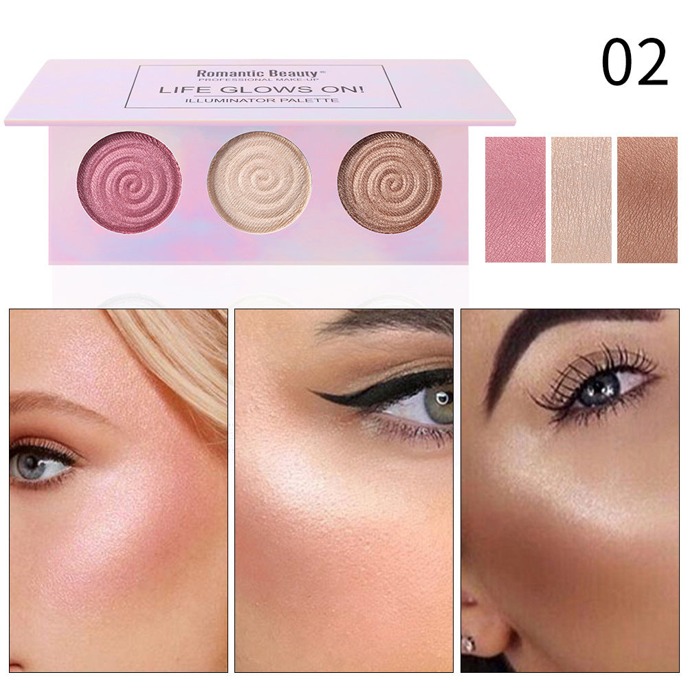 Romantic Beauty Tri-Color Baked Powder Highlighter Palette Pearl Glitter Highlighter Palette