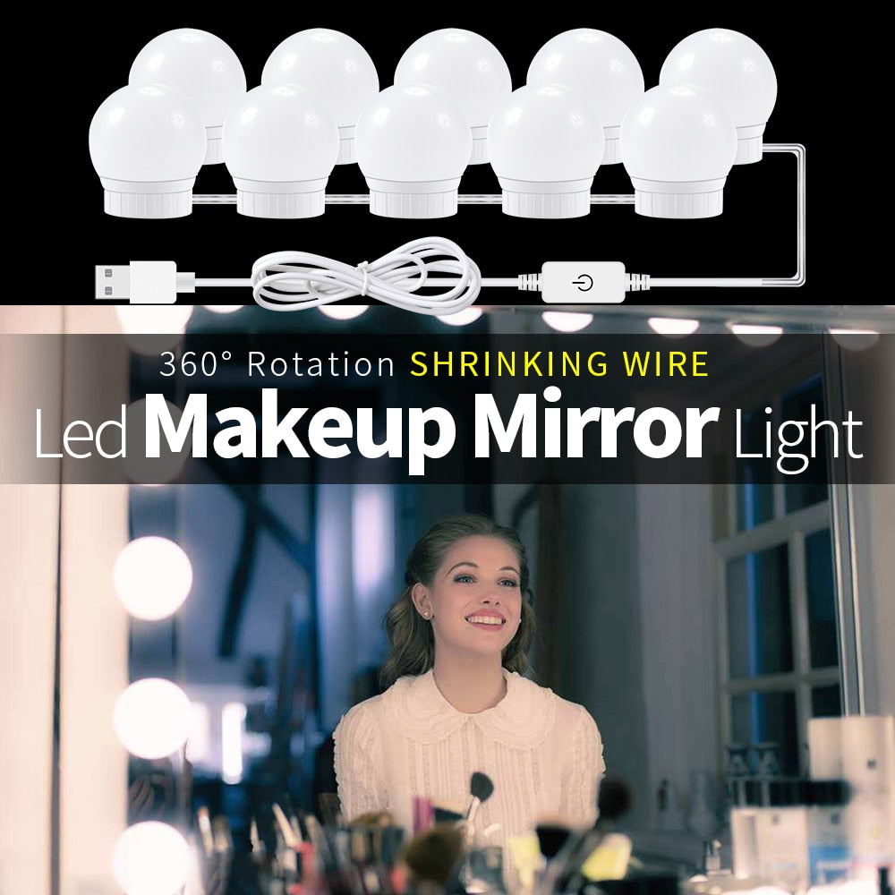 Vanity Mirror Makeup Lamp 10  Bulbs Kit For Dressing Table Stepless Light 8W Can Ling USB LED 12V