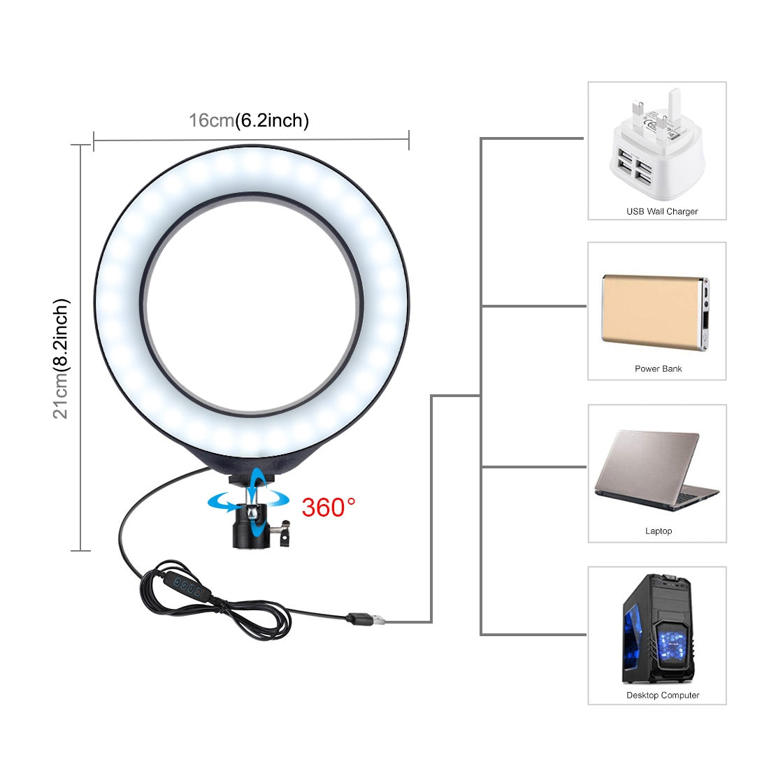 PULUZ 4.7 inch USB 3 Modes Dimmable LED Ring Vlogging Photography Video Lights