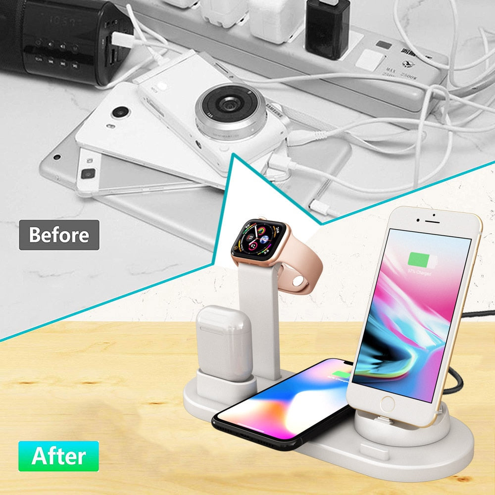 Charging Dock Station 4 in 1 Wireless For Apple Watch iPhone X XS XR MAX 11 Pro 8 Airpods 10W Qi Fast Charger Stand Holder