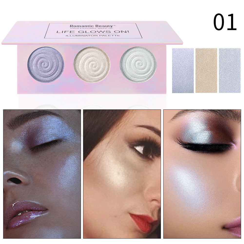 Romantic Beauty Tri-Color Baked Powder Highlighter Palette Pearl Glitter Highlighter Palette