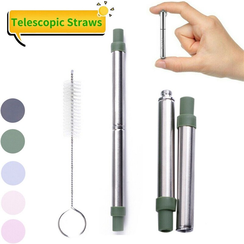 Stainless Steel Drinking Straws Telescopic Metal Straw With Brush Portable Storage Box Reusable Straws Kitchen Bar Accessories