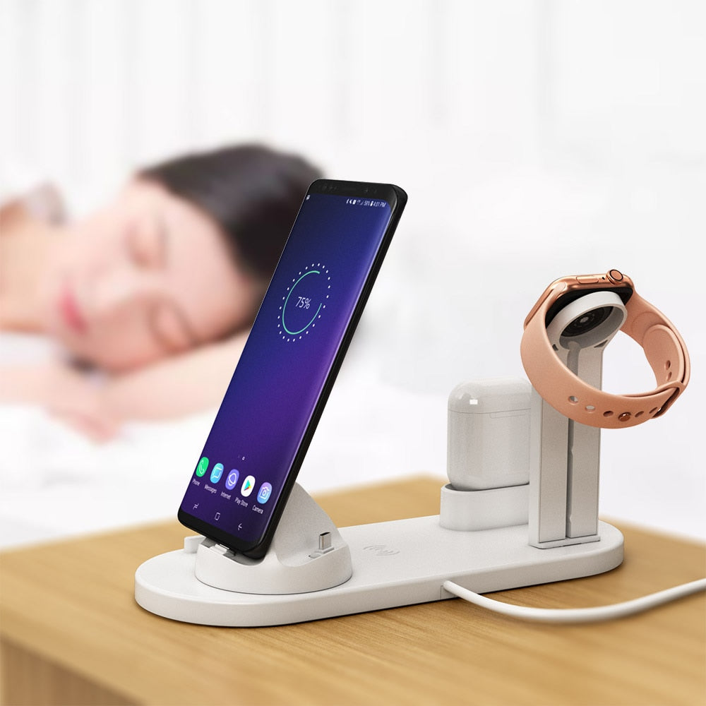 Charging Dock Station 4 in 1 Wireless For Apple Watch iPhone X XS XR MAX 11 Pro 8 Airpods 10W Qi Fast Charger Stand Holder