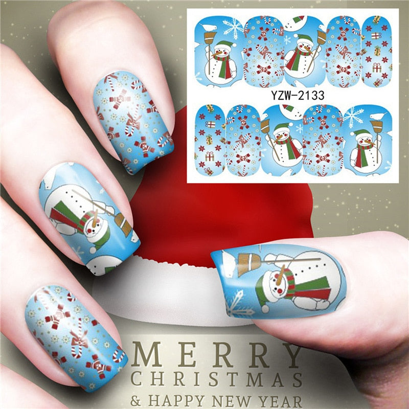 Nail Stickers Christmas Water Transfer Decals Sliders Snowman Deer Halloween Gel Polish Wraps Nail Decor