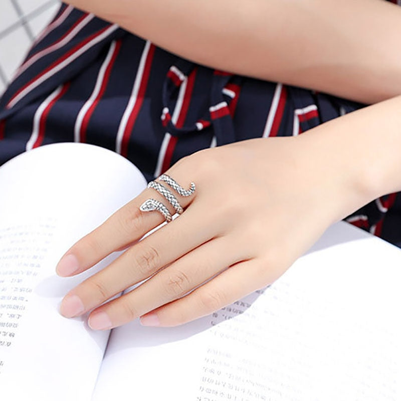 Foxanry Vintage Simple Cute Snake Rings 925 Sterling Silver anillos Party Jewelry Gifts for Women Couples Wedding Accessories