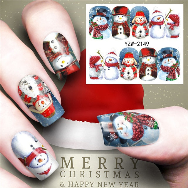 Nail Stickers Christmas Water Transfer Decals Sliders Snowman Deer Halloween Gel Polish Wraps Nail Decor