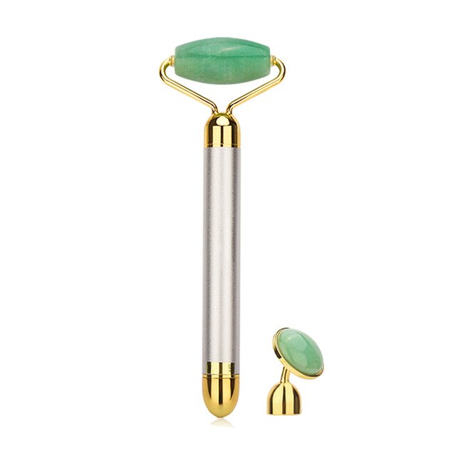 Vibrating Natural Rose Quartz Jade Roller Face Lifting Real Genuine Green Jade Stone Facial Roller Beauty Massage Tool