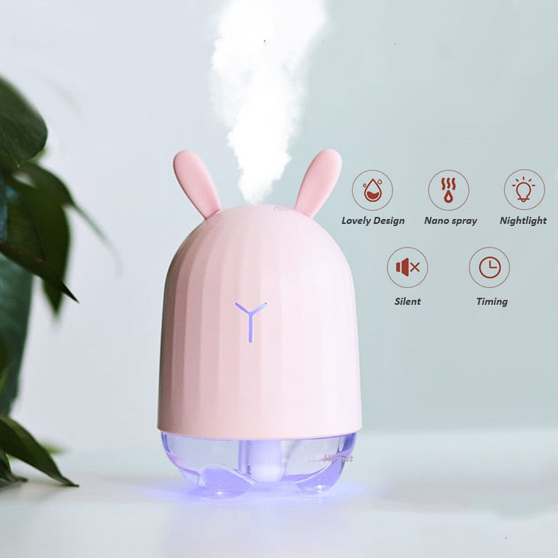 Lovely Rabbit Air Humidifier USB Aroma Diffuser with LED Lamp Mini Ultrasonic Cool Mist Maker Fogger for Office Car Air Purifier