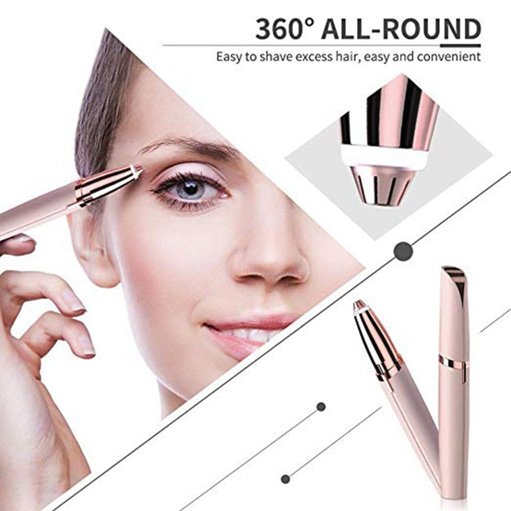 Mini Electric Eyebrow Trimmer Lipstick Brows Pen Hair Remover Painless Eye brow Razor Epilator With LED Light