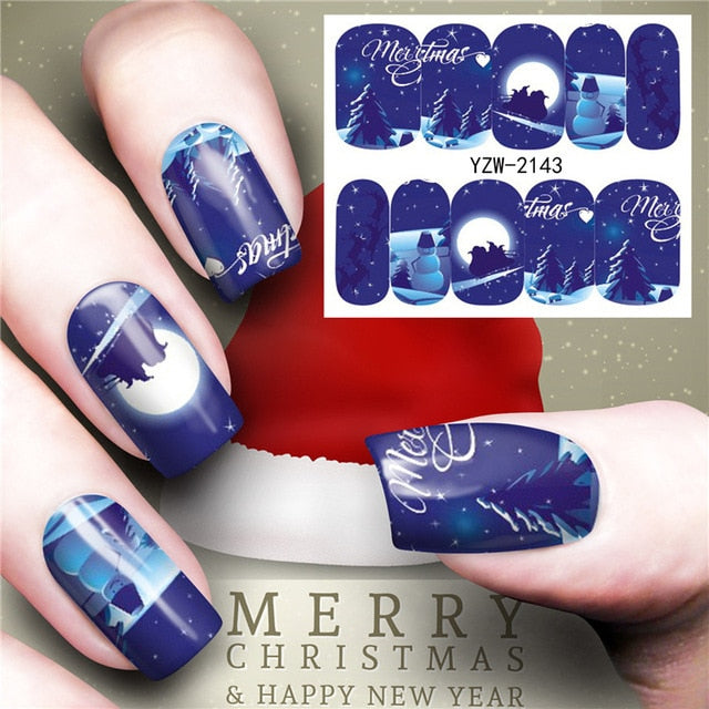 Nail Stickers Christmas Water Transfer Decals Sliders Snowman Deer Halloween Gel Polish Wraps Nail Decor