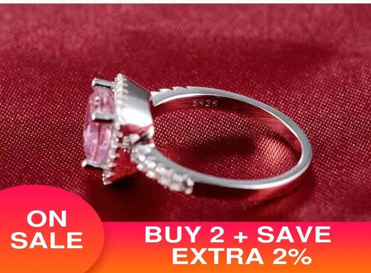 925 Sterling Silver cushion cut zircon Jewelry set Engagement ring stud earring for women gift size 11,12,13 J1099-pink