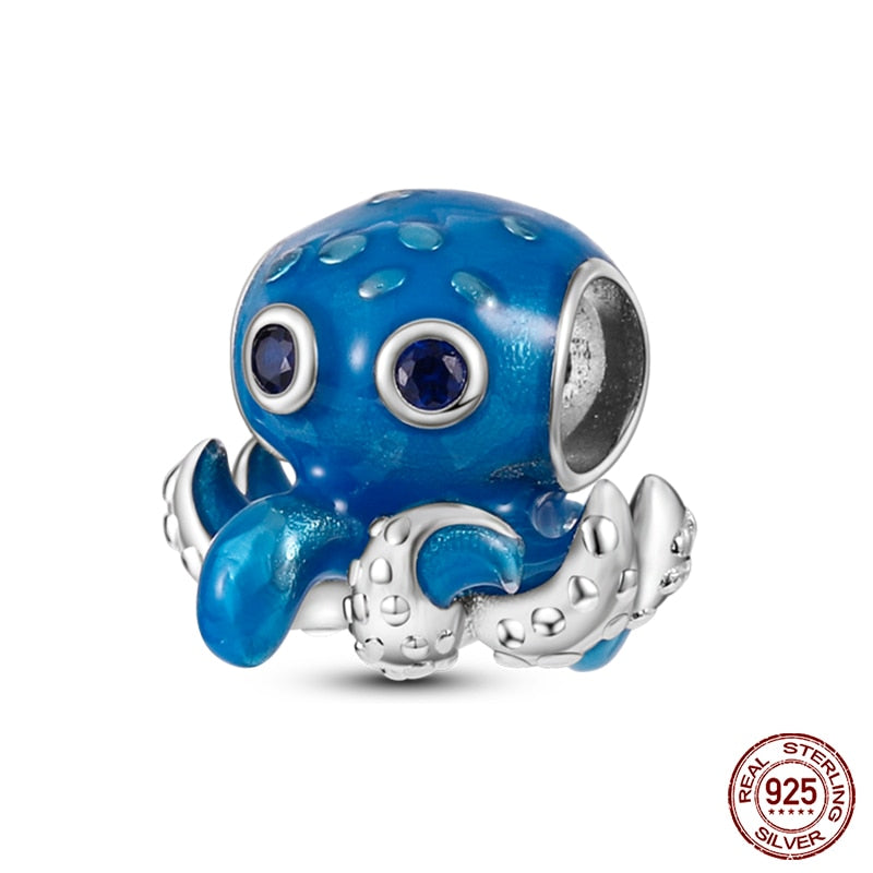 Charm 925 Sterling Silver Ocean Series Crab Turtle Mermaid Charms Beads Fit Original Pandora Bracelets Bangle Jewelry Gifts