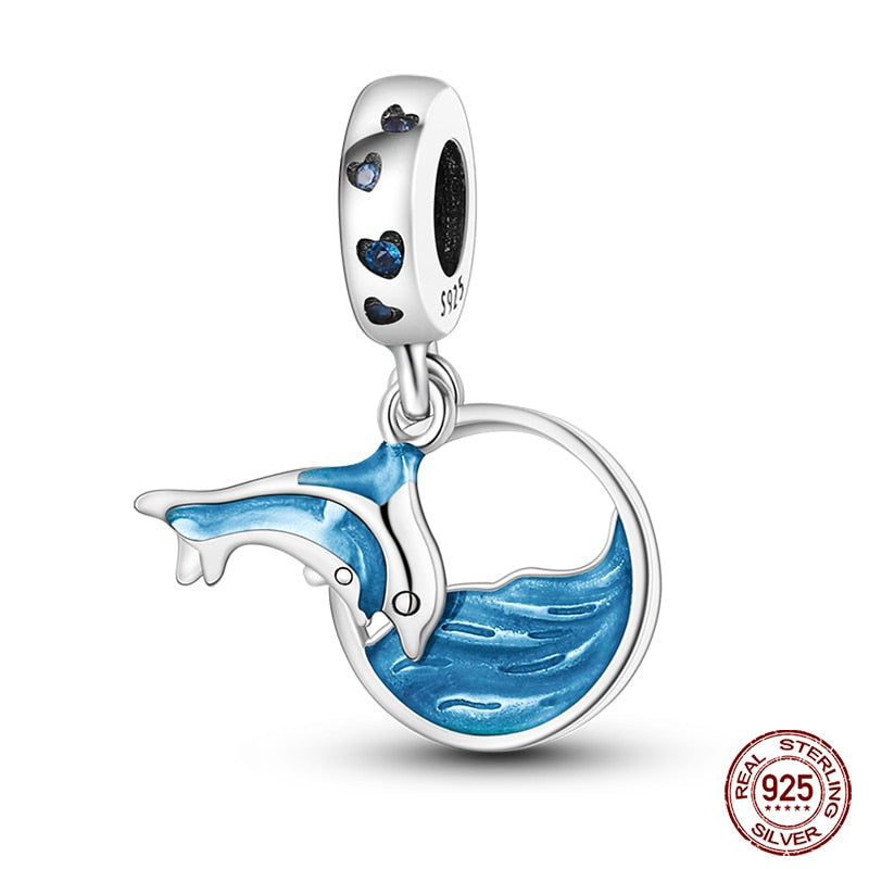 Charm 925 Sterling Silver Ocean Series Crab Turtle Mermaid Charms Beads Fit Original Pandora Bracelets Bangle Jewelry Gifts