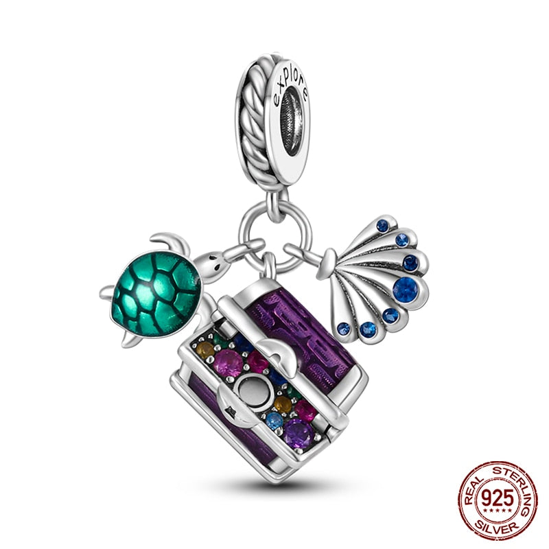 Charm 925 Sterling Silver Ocean Series Crab Turtle Mermaid Charms Beads Fit Original Pandora Bracelets Bangle Jewelry Gifts