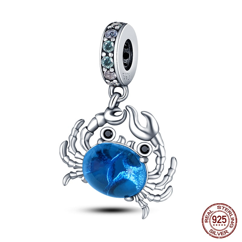 Charm 925 Sterling Silver Ocean Series Crab Turtle Mermaid Charms Beads Fit Original Pandora Bracelets Bangle Jewelry Gifts