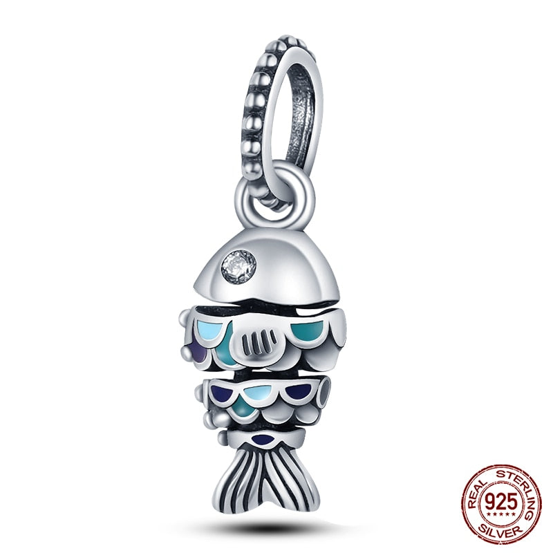 Charm 925 Sterling Silver Ocean Series Crab Turtle Mermaid Charms Beads Fit Original Pandora Bracelets Bangle Jewelry Gifts