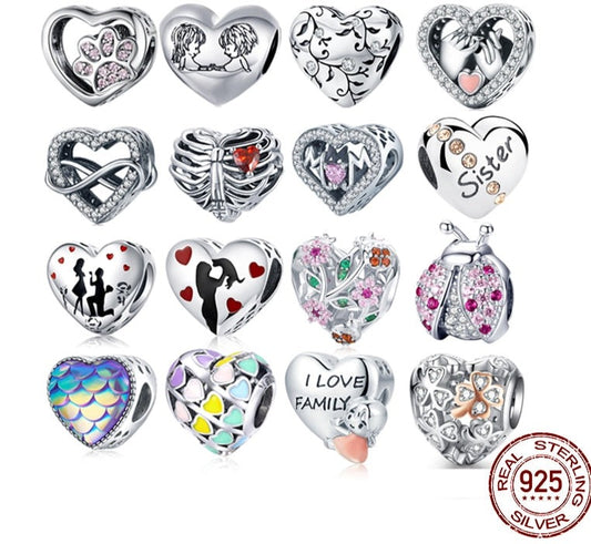 BAMOER 925 Sterling Silver Heart-Shape Collection Charms Cat Love Paw Footprints