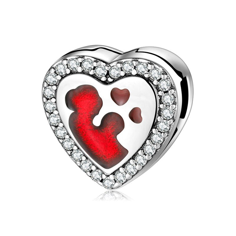 Clip Beads 925 Sterling Silver Hearts and Round Bracelet Charm