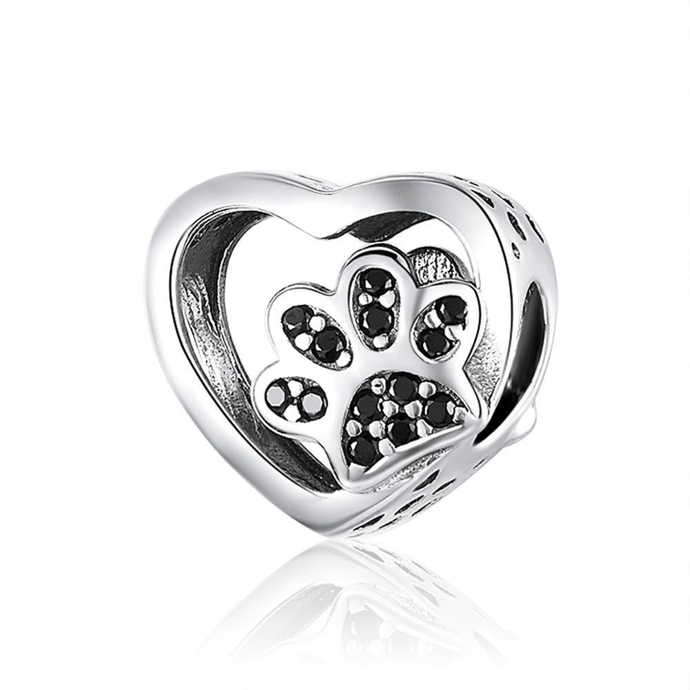 BAMOER 925 Sterling Silver Heart-Shape Collection Charms Cat Love Paw Footprints