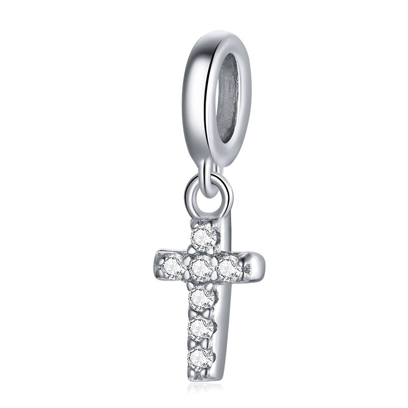 BAMOER 925 Sterling Silver Clear 5A Crystal Collection Family Heart Cross Charms