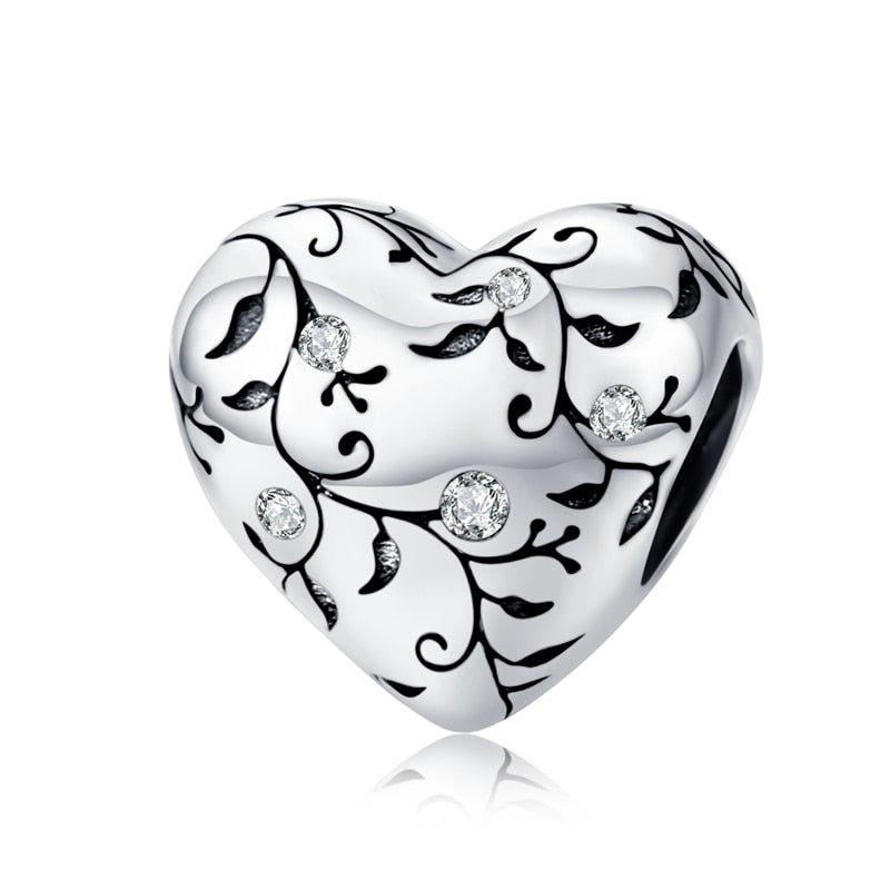 BAMOER 925 Sterling Silver Heart-Shape Collection Charms Cat Love Paw Footprints