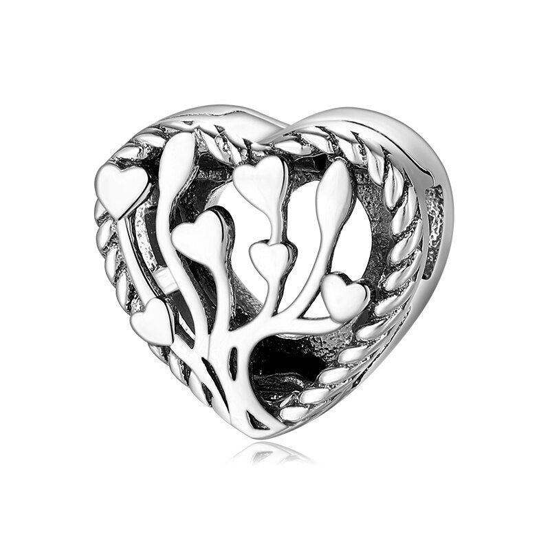 Clip Beads 925 Sterling Silver Hearts and Round Bracelet Charm