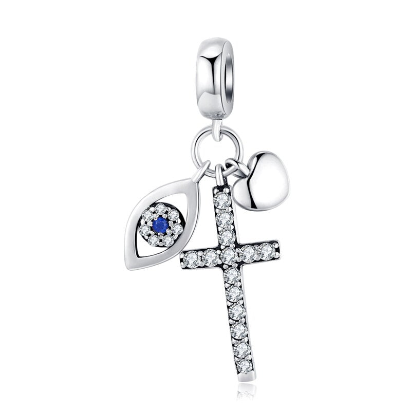 BAMOER 925 Sterling Silver Clear 5A Crystal Collection Family Heart Cross Charms